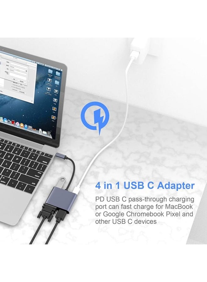 محول Type-C 4 في 1 – HDMI 4K + VGA + USB 3.0 + منفذ شحن Type-C - Image 4