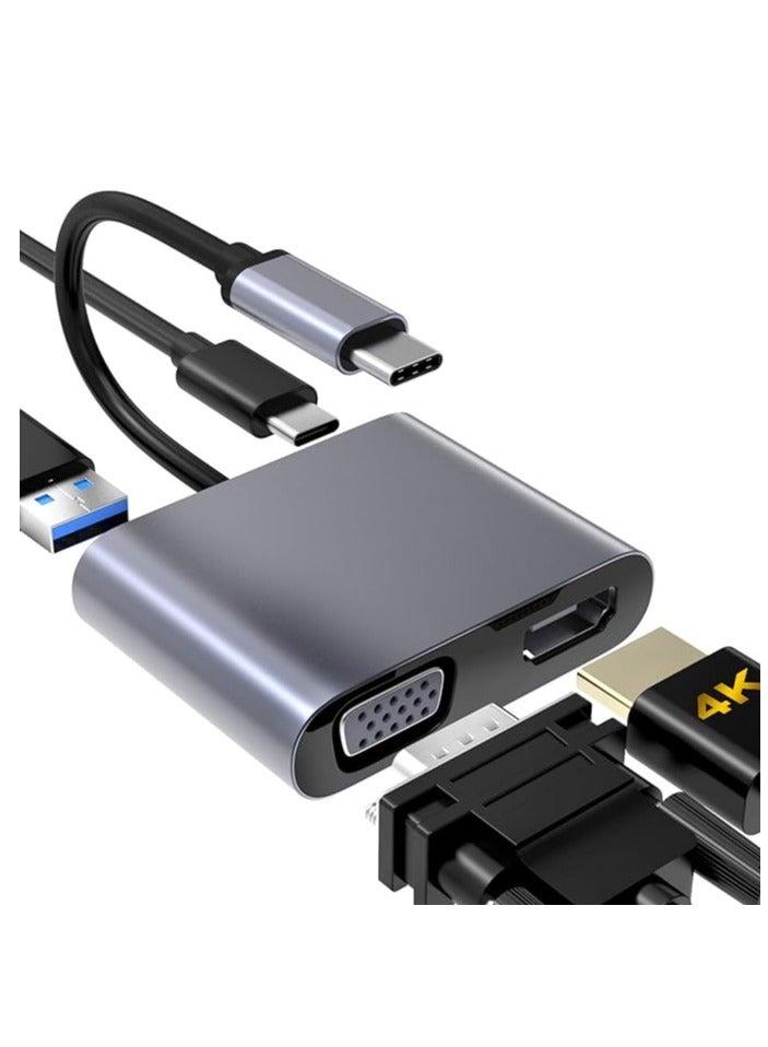 محول Type-C 4 في 1 – HDMI 4K + VGA + USB 3.0 + منفذ شحن Type-C - Image 1