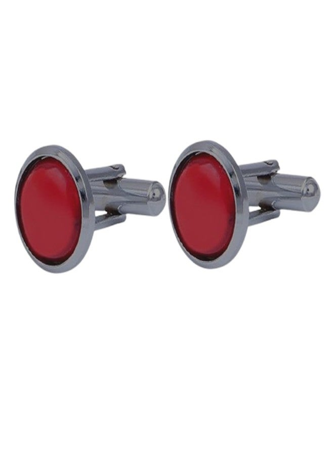 SORELLAZ Sorella'z Mens Maroon Solid Rounded Cufflinks: Pack of 1 Pair (SOR/JEW-CUF4) - Image 1