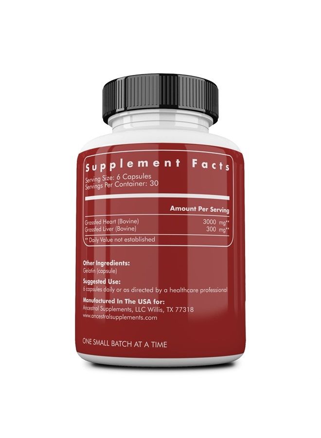 Ancestral Supplements Grass Fed Beef Heart Supplement, 3300mg, CoQ10 Supplement Supports Heart Health and Mitochondrial Health, Non-GMO, 180 Capsules - Image 2