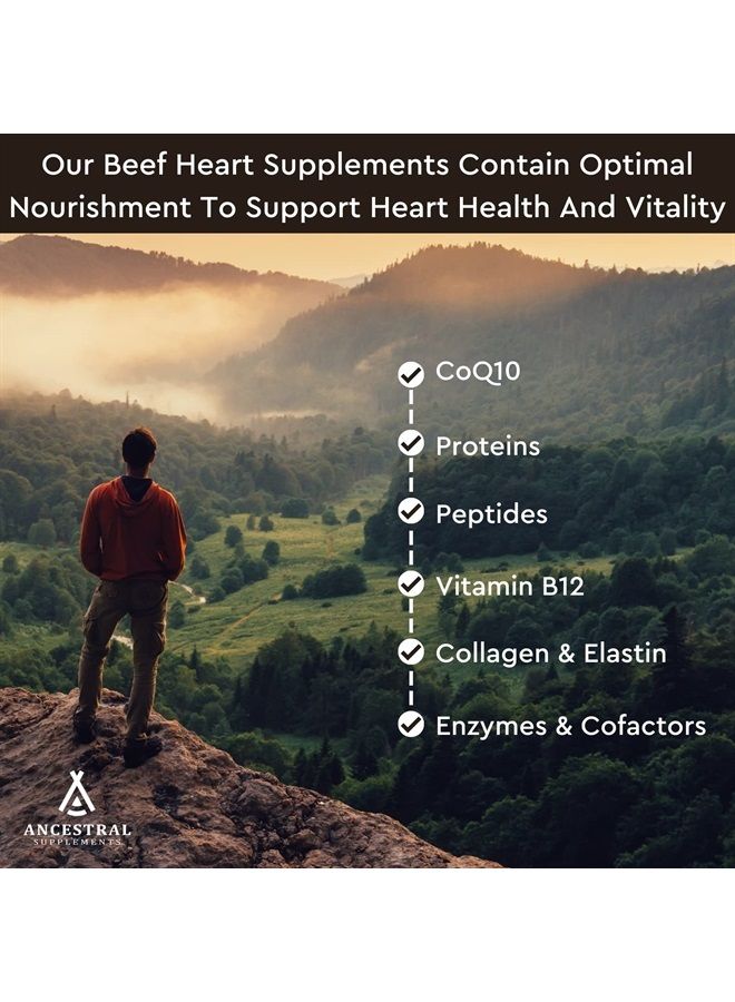 Ancestral Supplements Grass Fed Beef Heart Supplement, 3300mg, CoQ10 Supplement Supports Heart Health and Mitochondrial Health, Non-GMO, 180 Capsules - Image 5