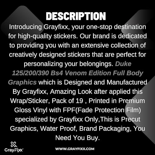 Grayfixx Venom Edition Full Body Sticker for Duke 200 | Made in Premium Gloss Vinyl with FPF(Fade Protection Film), Water Proof, Precut Sticker, Pack of 1 for Both Side with 2 Years Guarantee - Image 4