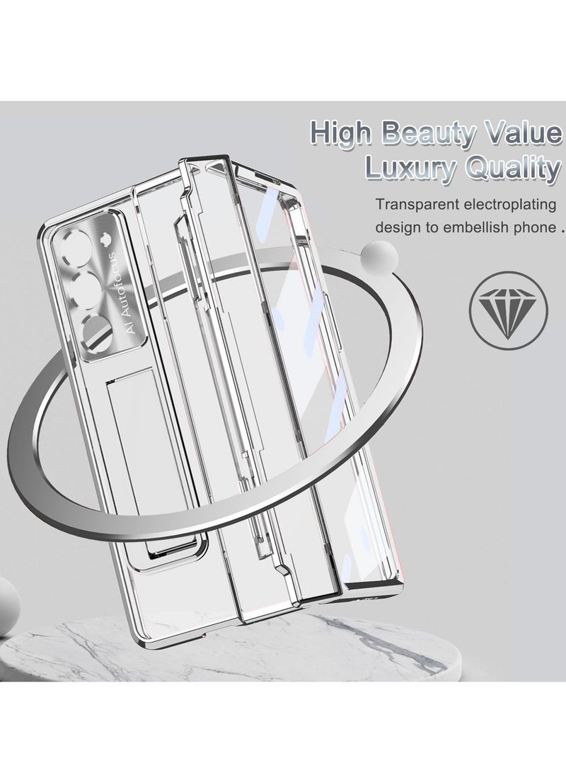 Excefore Protective Case for Samsung Z Fold 5 - Compatible with S Pen & S Pen Holder & Kickstand, Stylish Gold Case with Pen Slot for Galaxy Z Fold 5 and Galaxy Z Fold 5 5G (Sliver) - Image 5