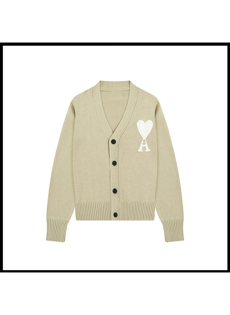 Generic - Trendy Brand Love Knit Cardigan Oversized V-Neck Sweater Apricot [a28 cotton yarn style] - Image 1