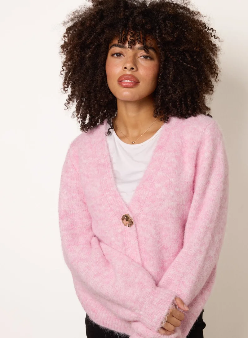 Blue Vanilla Gold Tone Flower Embossed Button Cardigan