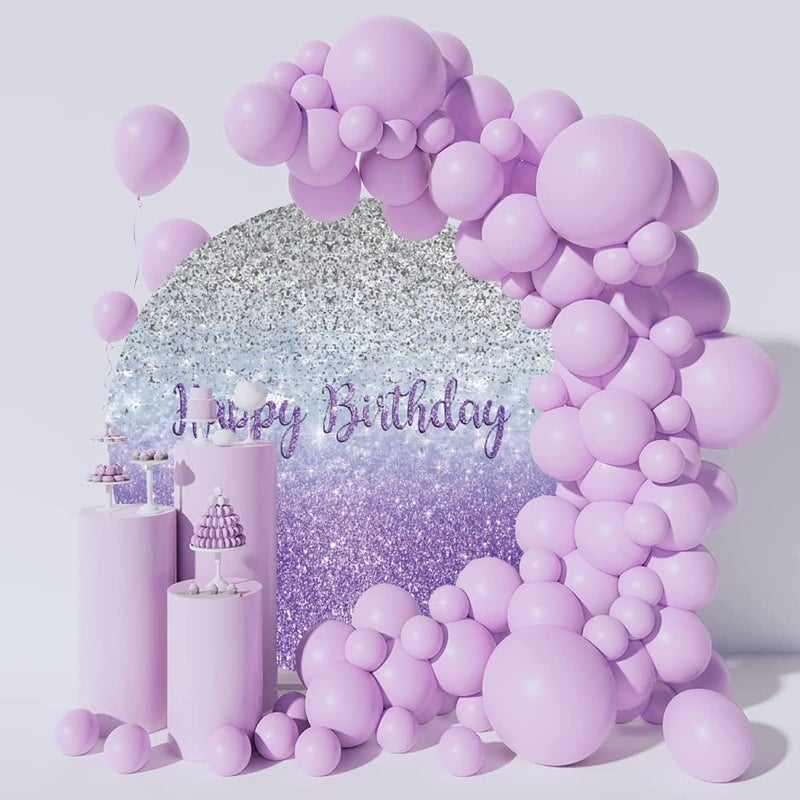 Renaiss Purples Happy Birthday Round Backdrop Cover 72 ft Polyester Fabric Shiny Purples and Silver Sequins Circle Photo Background for Gorgeous Happy Birthday Party Decorations - Image 3