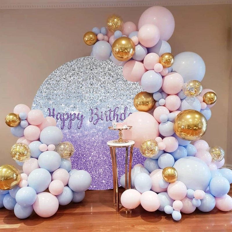 Renaiss Purples Happy Birthday Round Backdrop Cover 72 ft Polyester Fabric Shiny Purples and Silver Sequins Circle Photo Background for Gorgeous Happy Birthday Party Decorations - Image 4