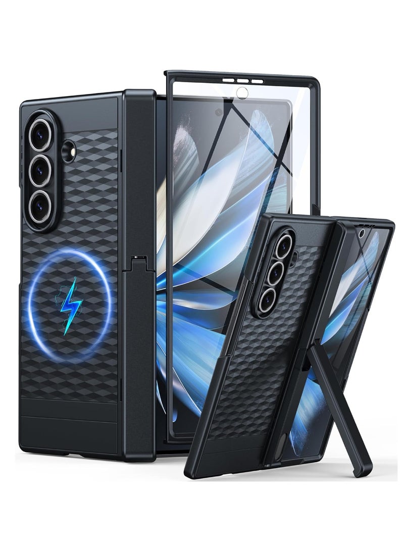 Aookay Magnetic for Samsung Galaxy Z Fold 7 Case, [Built-in Screen Protector] [Hinge Protection] [Built in Kickstand][Compatible with MagSafe] Full Body Protective Phone Case for Z Fold 7 (Black) - Image 1