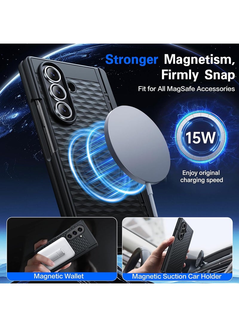 Aookay Magnetic for Samsung Galaxy Z Fold 7 Case, [Built-in Screen Protector] [Hinge Protection] [Built in Kickstand][Compatible with MagSafe] Full Body Protective Phone Case for Z Fold 7 (Black) - Image 2
