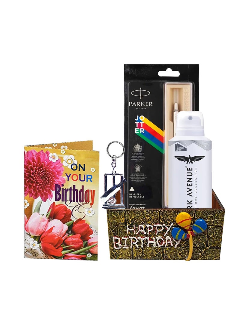 Saugat Traders Saugat Traders Birthday Gift for Men - Deodorant, Wooden Box, Greeting Card, Keychain with Parker Pen - Gift for Husband, Boyfriend, Fiance, Male Friend, Brother  - Image 1