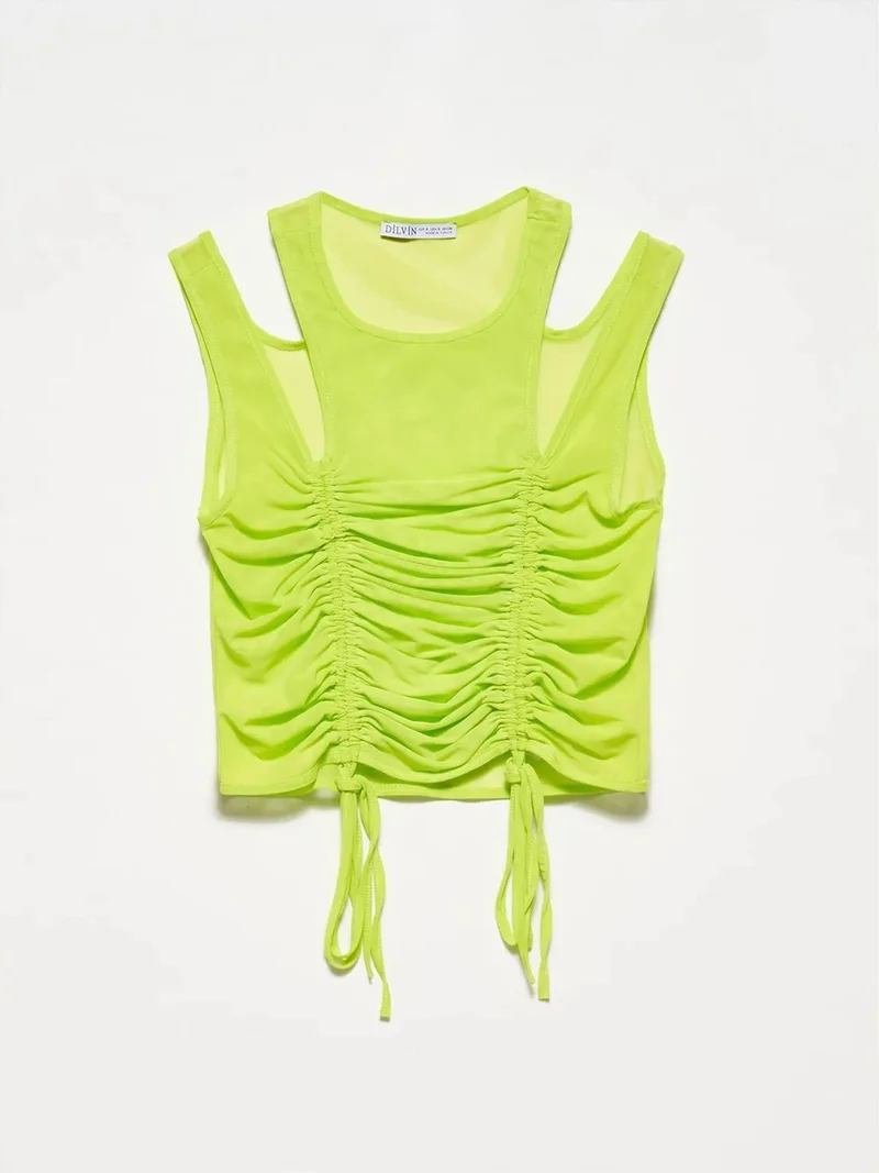 ديلفين Dilvin Fitted Crop Tulle Blouse