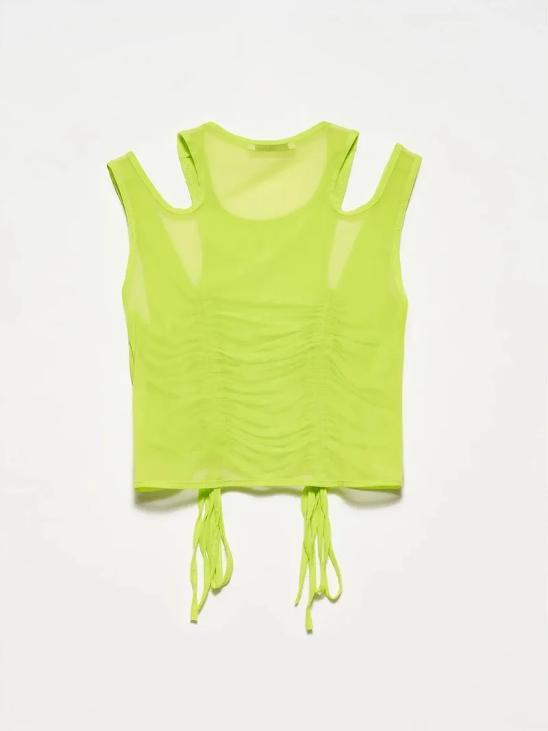 ديلفين Dilvin Fitted Crop Tulle Blouse
