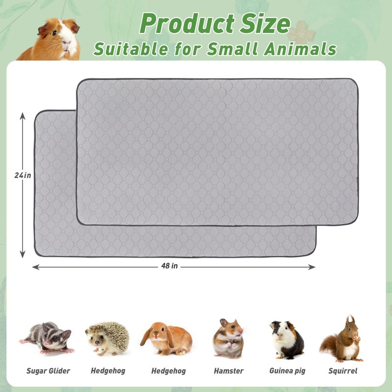 LWYMX 2Pack Guinea Pig Cage Liners, LWYMX 24''X48'' Washable Guinea Pig Pee Pads, Non Slip Reusable Super Absorbent Guinea Pig Training Mat Bedding Fleece for Small Animals Hamster Rabbit Chinchilla Rat - Image 2