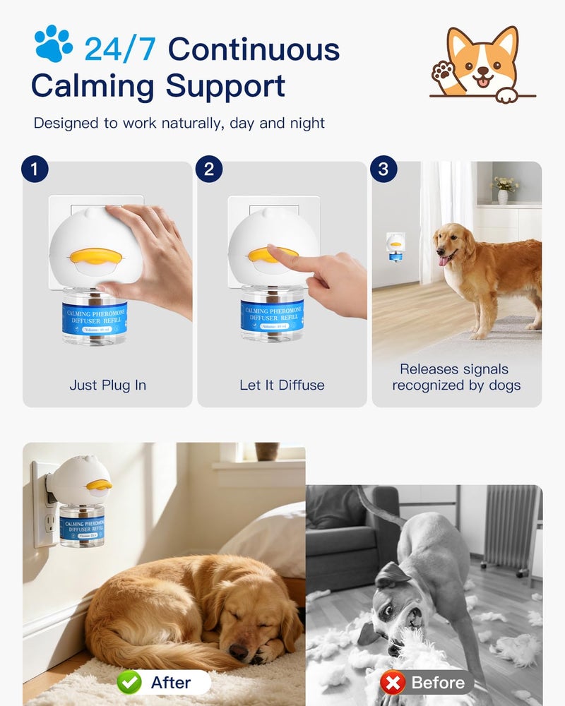 Accecraft Dog Calming Pheromone Diffuser Kit â€“ Plug-in Anxiety & Stress Relief for Dogs, Helps Reduce Barking, Chewing, Aggression & Separation Anxiety â€“ Drug-Free, Non-Sedating, 60-Day Supply - Image 4