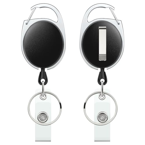 Uniclife 2 Pack Retractable Badge Reel for Badge Holder Heavy Duty Retractable Keychain Strong ABS Casing with Stainless Steel Spring Coil 24 Inch Nylon Rope Carabiner Clip and Key Ring - Image 1