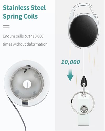 Uniclife 2 Pack Retractable Badge Reel for Badge Holder Heavy Duty Retractable Keychain Strong ABS Casing with Stainless Steel Spring Coil 24 Inch Nylon Rope Carabiner Clip and Key Ring - Image 2