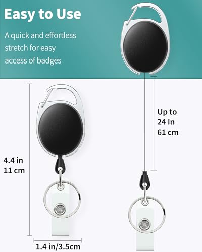 Uniclife 2 Pack Retractable Badge Reel for Badge Holder Heavy Duty Retractable Keychain Strong ABS Casing with Stainless Steel Spring Coil 24 Inch Nylon Rope Carabiner Clip and Key Ring - Image 3