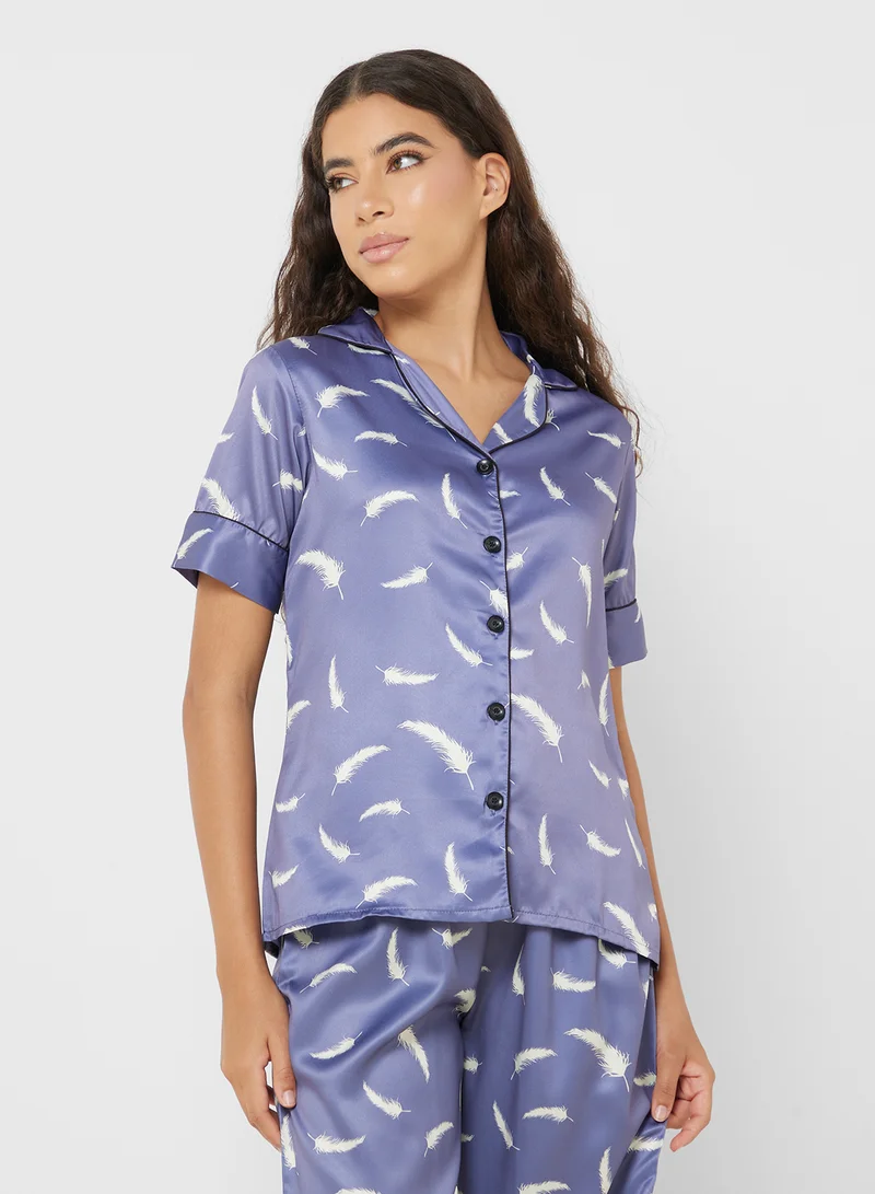 جينجر Satin Printed Shirt & Pjama Set