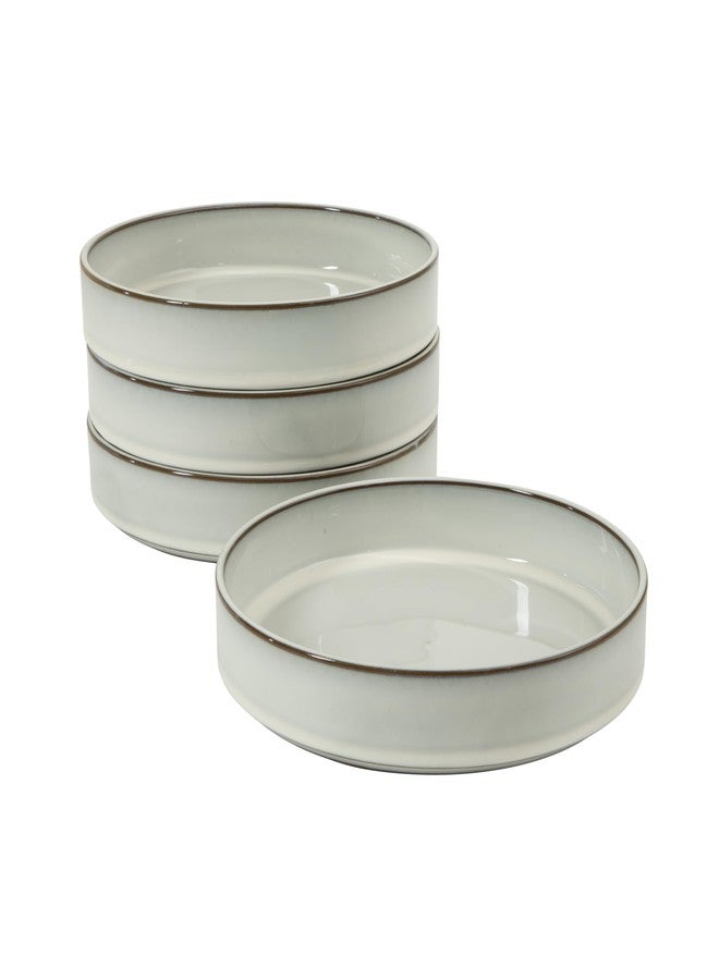 Bloomhouse - Two Time Oprah's Favorite Things WInner - Santorini Mist 4-Piece 8.6-Inch Terracotta Pasta Bowl Set - Moonstone White, Reactive Glaze Round Shallow Walled Dinner & Serving Bowls - Image 1