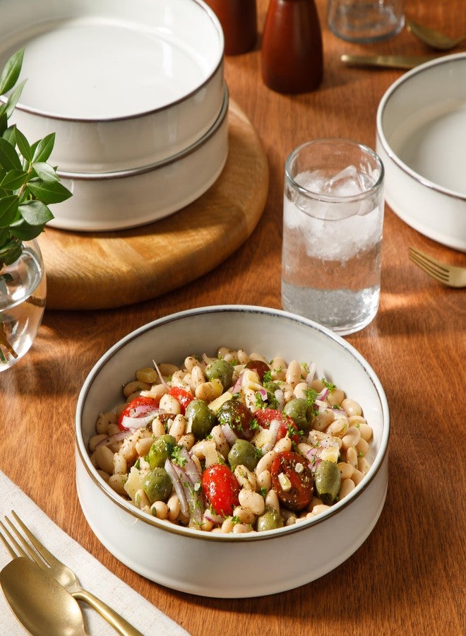 Bloomhouse - Two Time Oprah's Favorite Things WInner - Santorini Mist 4-Piece 8.6-Inch Terracotta Pasta Bowl Set - Moonstone White, Reactive Glaze Round Shallow Walled Dinner & Serving Bowls - Image 2