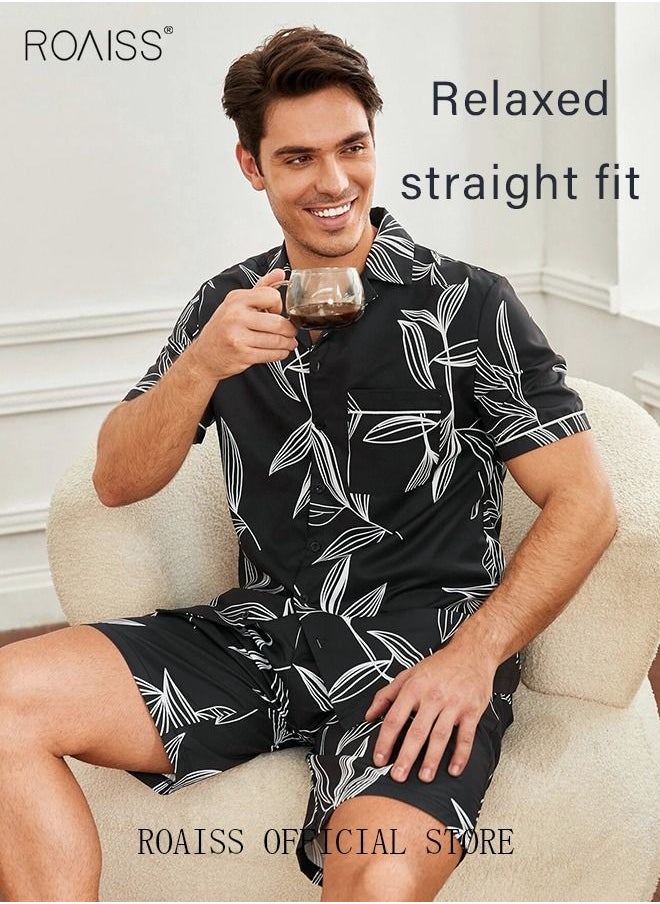 2-Piece Set Men's Short Sleeves Pajamas Pants Sleepwear Sets Satin Leaf Printing Silk Nightgown Male Loose Shirts Spring Summer Thin Loungewear Home Clothes - pzsku/ZB960523B0F1975F177C8Z/45/_/1688953979/b091cc8d-1867-4768-9657-5ac2fb915e5e