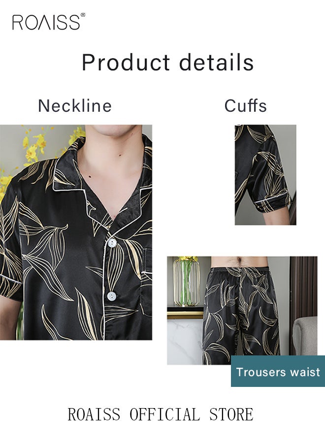 2-Piece Set Men's Short Sleeves Pajamas Pants Sleepwear Sets Satin Leaf Printing Silk Nightgown Male Loose Shirts Spring Summer Thin Loungewear Home Clothes - pzsku/ZB960523B0F1975F177C8Z/45/_/1701850402/67837395-a309-476b-9af4-37cd29280a29