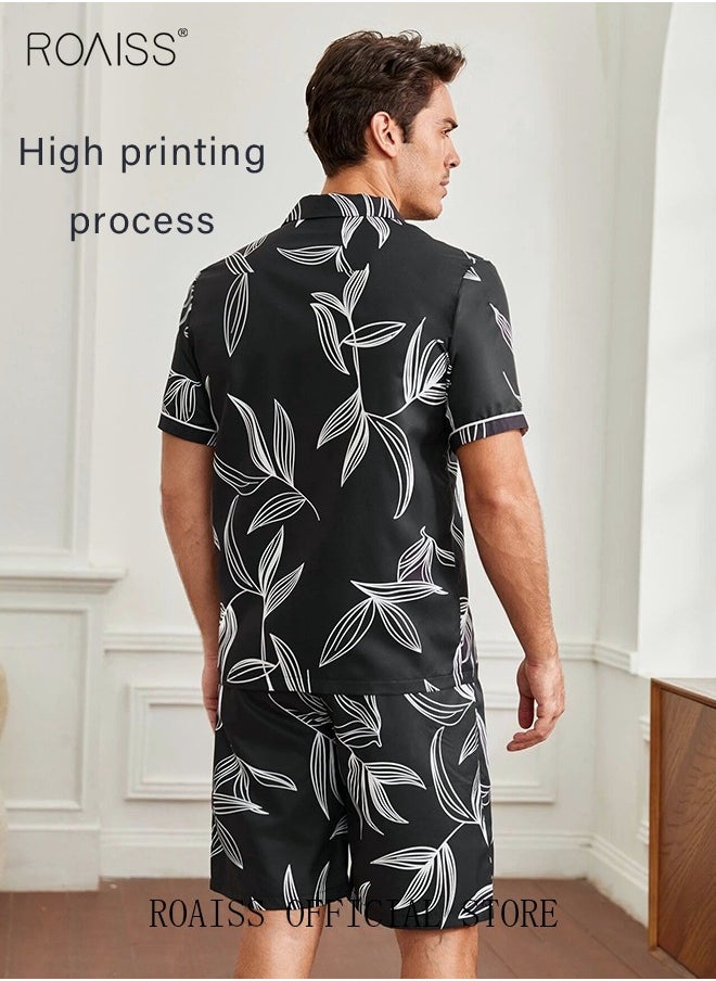 2-Piece Set Men's Short Sleeves Pajamas Pants Sleepwear Sets Satin Leaf Printing Silk Nightgown Male Loose Shirts Spring Summer Thin Loungewear Home Clothes - pzsku/ZB960523B0F1975F177C8Z/45/_/1701850464/2dd9732b-36bb-4ac0-abc8-5944981af93c