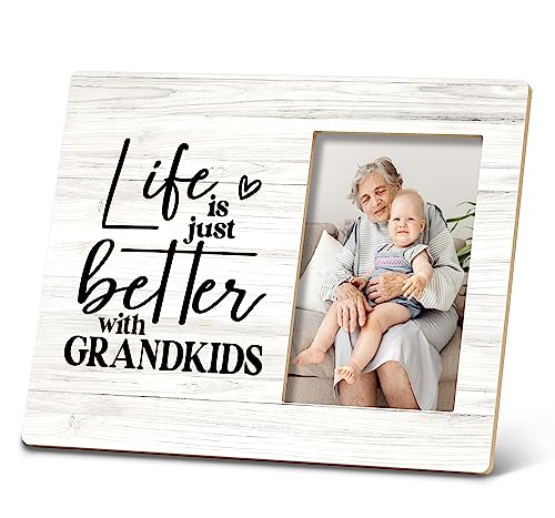 SRADMO Life is Just Better with Grandkids Picture FrameBest Grandparents Gifts 108 inch Wooden Tabletop Photo FrameGrandparents Day Birthday Gifts for Grandparents from Granddaughter
