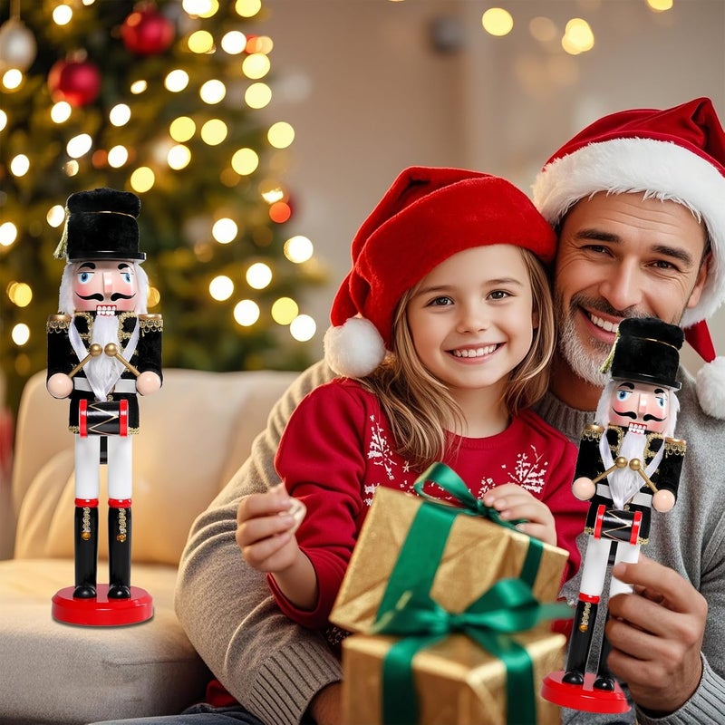 CHONSUN Christmas Nutcracker Decorations Nutcracker Figure 15 Inch Wooden Nutcrackers Collectible Ornament Nutcrackers Soldier for Table Desktop Home Christmas Decor Xmas Indoor Decor Black Hat beat a drum - Image 5