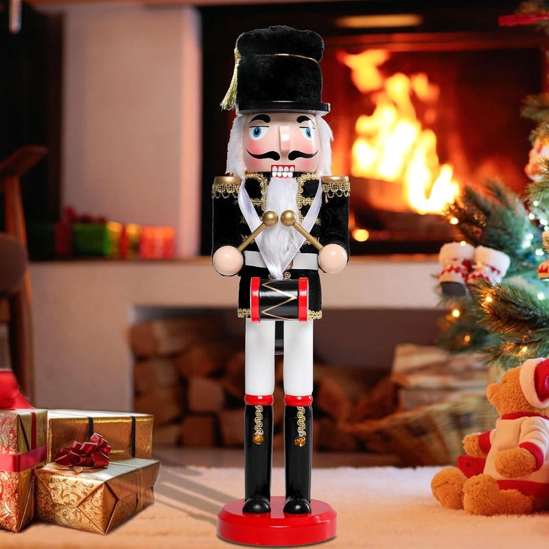 CHONSUN Christmas Nutcracker Decorations Nutcracker Figure 15 Inch Wooden Nutcrackers Collectible Ornament Nutcrackers Soldier for Table Desktop Home Christmas Decor Xmas Indoor Decor Black Hat beat a drum - Image 2