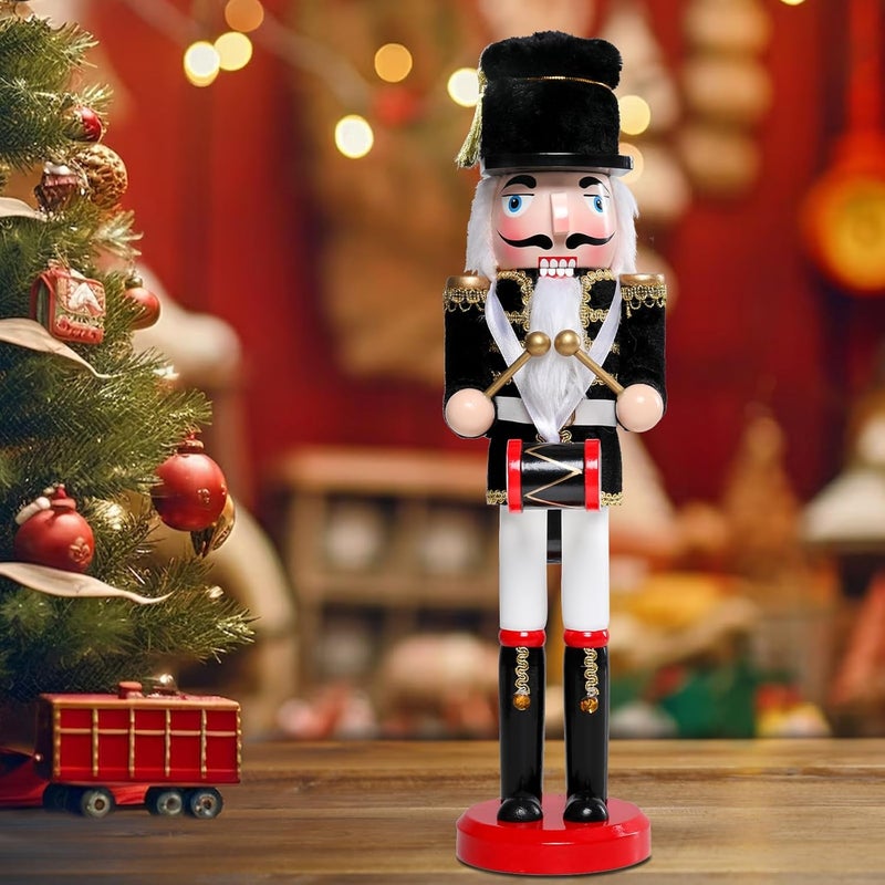 CHONSUN Christmas Nutcracker Decorations Nutcracker Figure 15 Inch Wooden Nutcrackers Collectible Ornament Nutcrackers Soldier for Table Desktop Home Christmas Decor Xmas Indoor Decor Black Hat beat a drum - Image 1