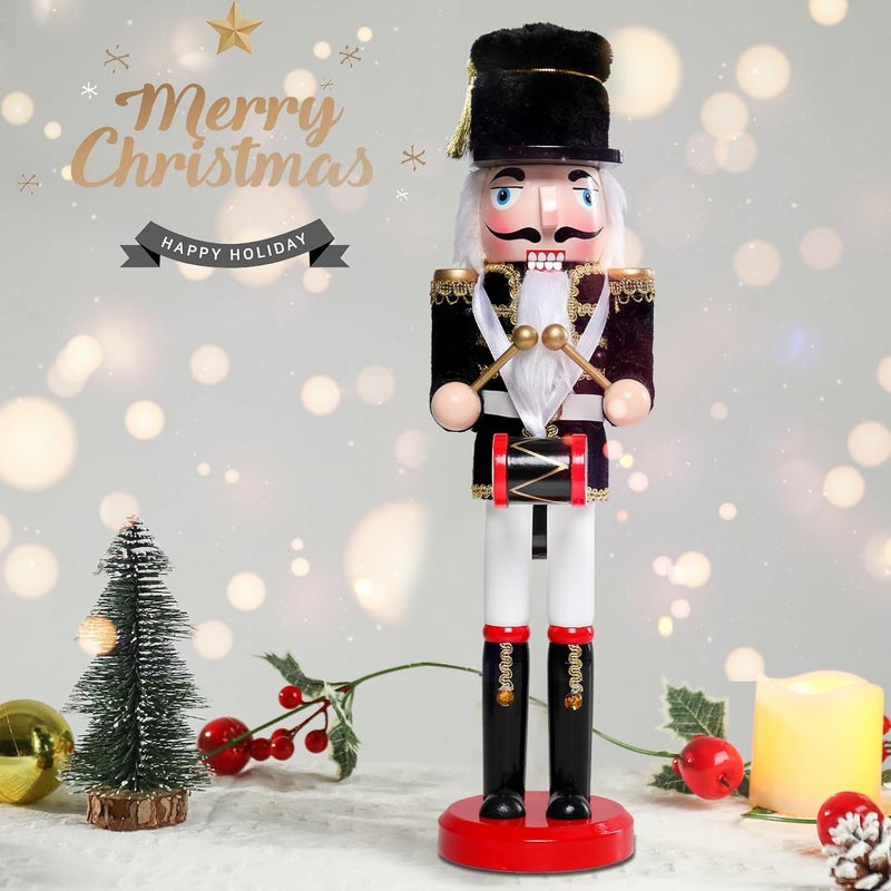CHONSUN Christmas Nutcracker Decorations Nutcracker Figure 15 Inch Wooden Nutcrackers Collectible Ornament Nutcrackers Soldier for Table Desktop Home Christmas Decor Xmas Indoor Decor Black Hat beat a drum - Image 4