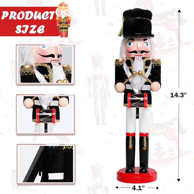 CHONSUN Christmas Nutcracker Decorations Nutcracker Figure 15 Inch Wooden Nutcrackers Collectible Ornament Nutcrackers Soldier for Table Desktop Home Christmas Decor Xmas Indoor Decor Black Hat beat a drum - Image 3