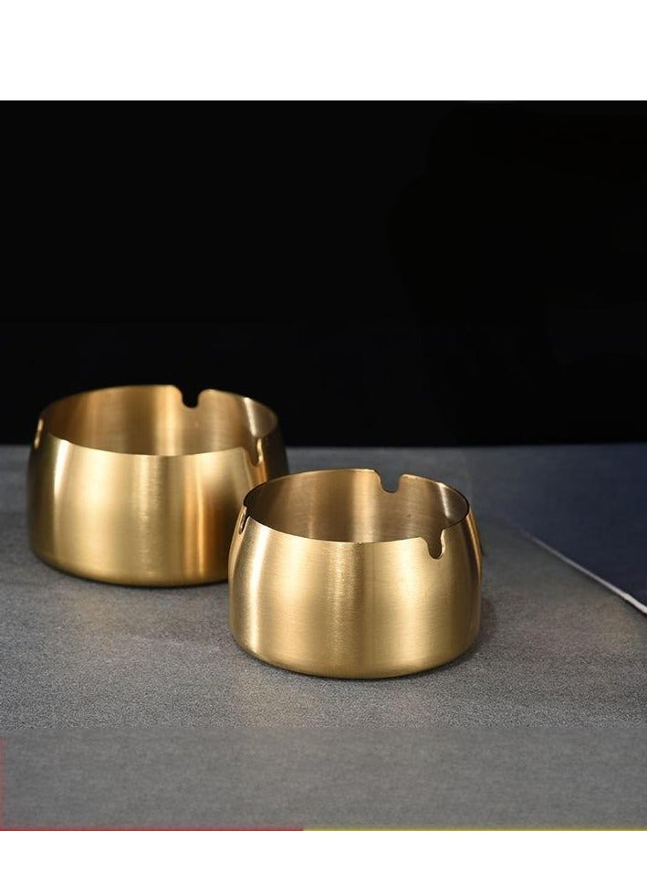 2-pack 14cm and 10cm stainless steel ashtrays, portable anti-fall ashtrays, windproof and odor-proof ashtrays with lids, suitable for patios, homes, offices, and living rooms, gold - Image 1