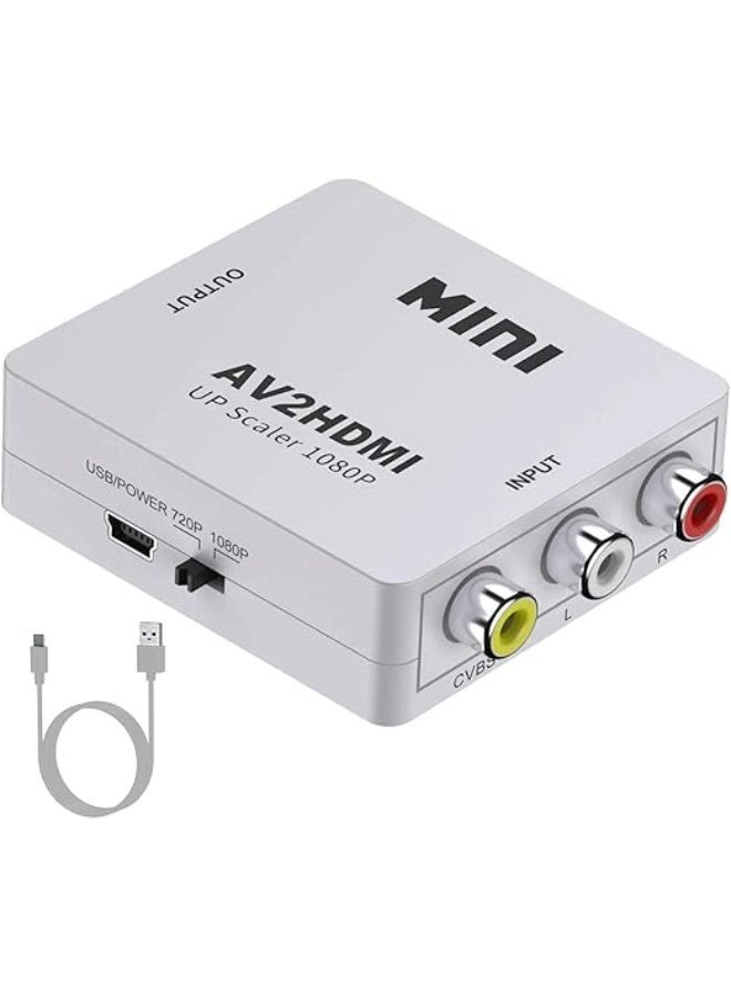RCA to HDMI Converter – 1080p AV to HDMI Converter with USB Power Cable, Supports PlayStation, DVD and Projectors (White) - Image 1