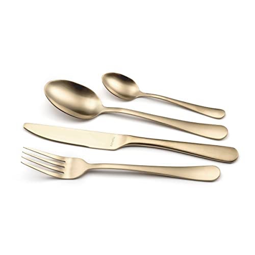 Amefa Premium Designer Stainless Steel Cutlery Set | 24 Pcs Champagne Color Spoon Fork Knife Set for Dining Table | Modern Kitchen Cutlery Set | Durable Rustproof Flatware Set - Image 3