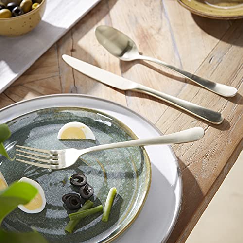 Amefa Premium Designer Stainless Steel Cutlery Set | 24 Pcs Champagne Color Spoon Fork Knife Set for Dining Table | Modern Kitchen Cutlery Set | Durable Rustproof Flatware Set - Image 5