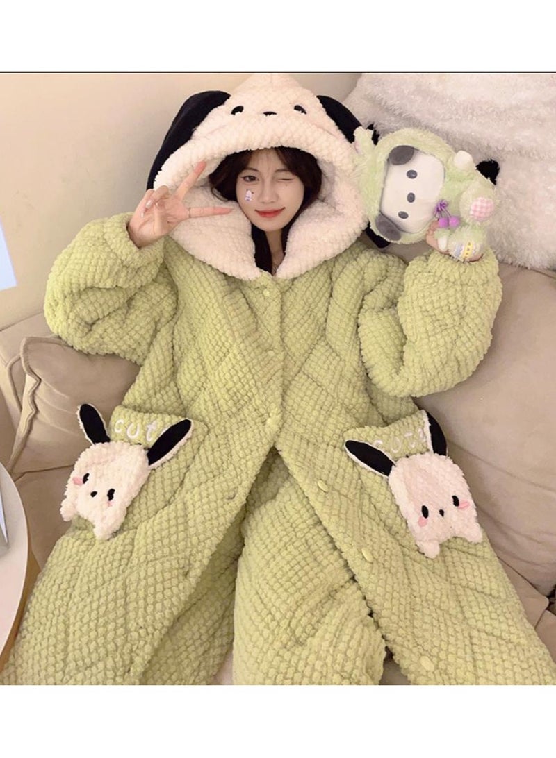 KUYING Cotton pajamas, coral velvet, cute cartoon Pacha dog hooded pajama set - Image 2