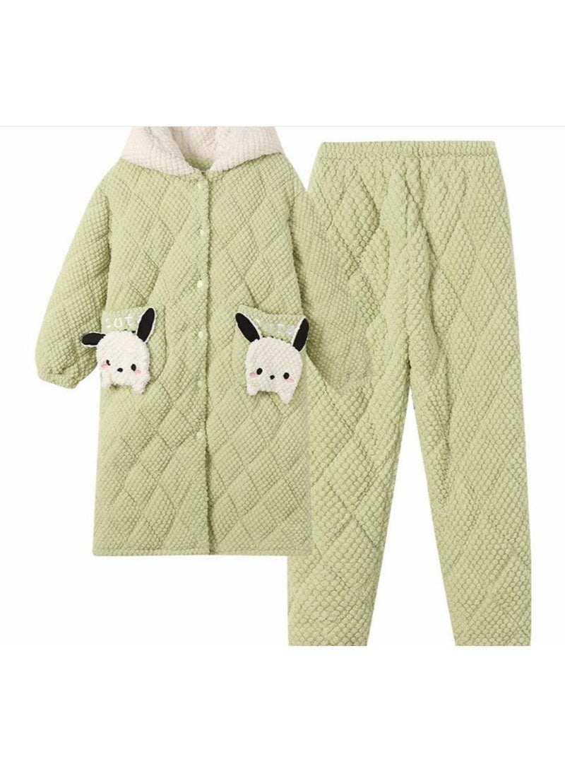 KUYING Cotton pajamas, coral velvet, cute cartoon Pacha dog hooded pajama set - Image 1