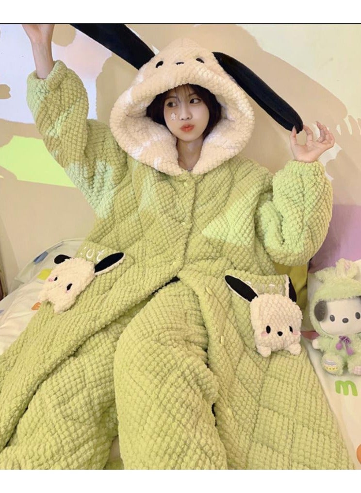 KUYING Cotton pajamas, coral velvet, cute cartoon Pacha dog hooded pajama set - Image 4
