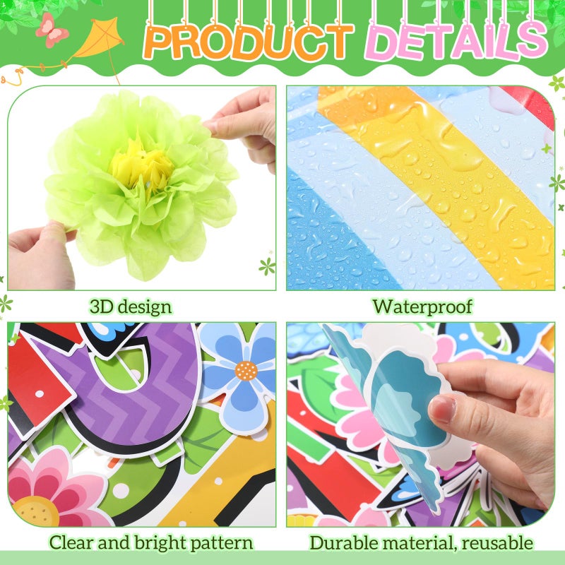 Blosssound 86 Pcs Spring is in The Air Bulletin Board Set Spring Flower Kite Cutouts with 3D Tissue Paper Pompoms Colorful Floral Butterfly Classroom Decorations for School Home Decor Supplies - Image 3