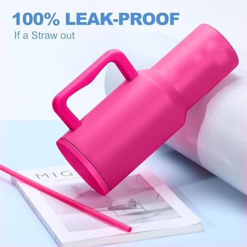 CPENSUS 1200ML Stainless Steel Tumbler with Lid and Straw, Hot and Cold with Handle, 100% Leak Proof Mug Cupholder for Travelling, Gym (40-OZ- Raspberry Pink) - Image 3