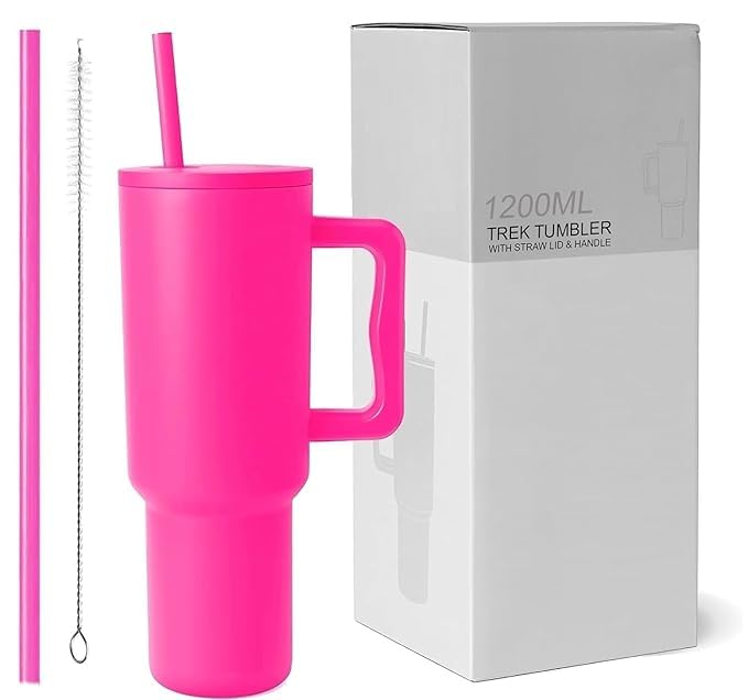 CPENSUS 1200ML Stainless Steel Tumbler with Lid and Straw, Hot and Cold with Handle, 100% Leak Proof Mug Cupholder for Travelling, Gym (40-OZ- Raspberry Pink) - Image 1