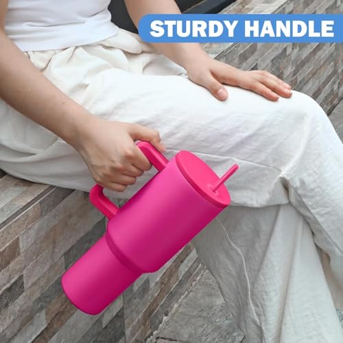 CPENSUS 1200ML Stainless Steel Tumbler with Lid and Straw, Hot and Cold with Handle, 100% Leak Proof Mug Cupholder for Travelling, Gym (40-OZ- Raspberry Pink) - Image 4