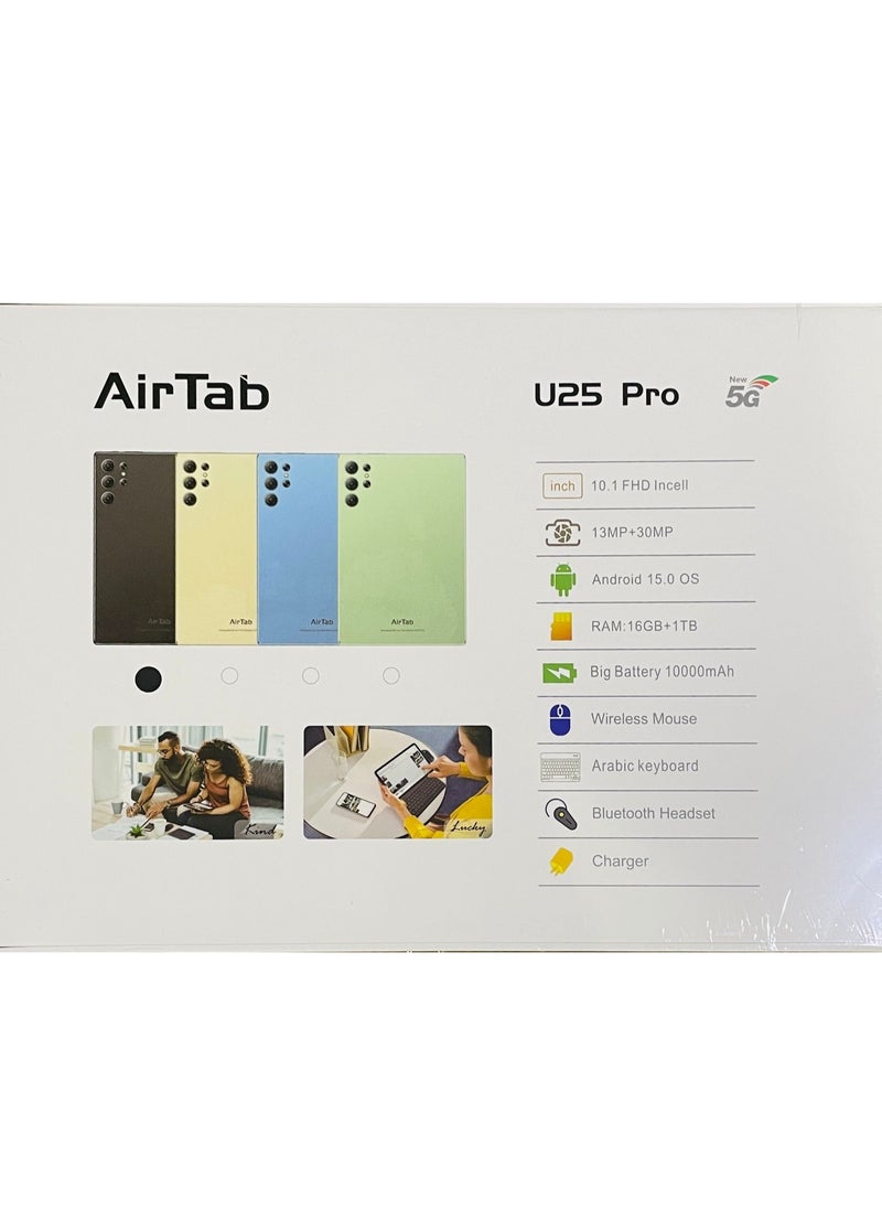 AirTab - U25 Pro Tablet with Arabic Keyboard, Android 13 10.1" FHD Screen 16GB RAM 1TB ROM - with Powerful 10,000mAh Battery Black - Image 1