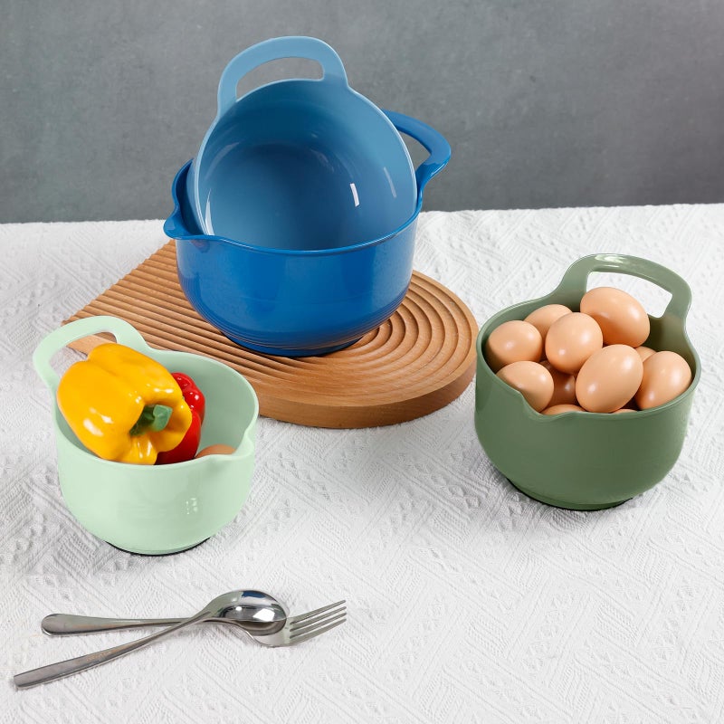 BoxedHome 4 Pack Nesting Mixing Bowl with Pour Spout and Handle, BPA free Microwave & Dishwasher Safe(Green/Blue, 4 Pack with Handle) - Image 4