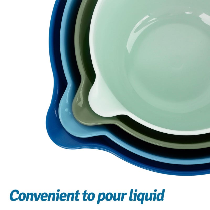 BoxedHome 4 Pack Nesting Mixing Bowl with Pour Spout and Handle, BPA free Microwave & Dishwasher Safe(Green/Blue, 4 Pack with Handle) - Image 2