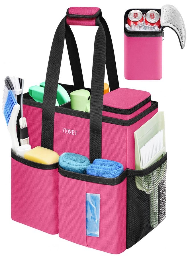 Ytonet Cleaning Caddy, Water Resistant Cleaning Supplies Organizer with Handle & Foldable Divider for Cleaners, Housekeeping Tote for Kitchen & Bathroom, Car Tool Caddy Organizer Bag, Rosered - Image 1