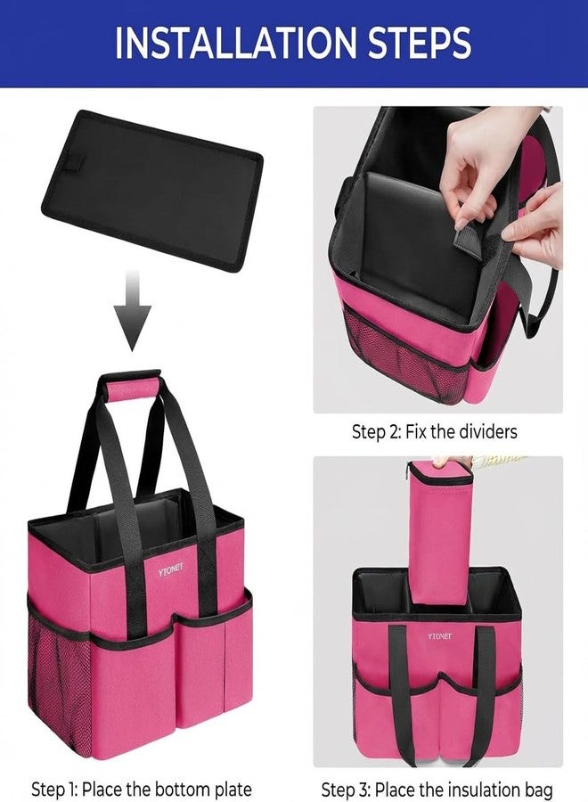 Ytonet Cleaning Caddy, Water Resistant Cleaning Supplies Organizer with Handle & Foldable Divider for Cleaners, Housekeeping Tote for Kitchen & Bathroom, Car Tool Caddy Organizer Bag, Rosered - Image 4