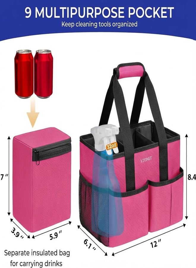 Ytonet Cleaning Caddy, Water Resistant Cleaning Supplies Organizer with Handle & Foldable Divider for Cleaners, Housekeeping Tote for Kitchen & Bathroom, Car Tool Caddy Organizer Bag, Rosered - Image 3